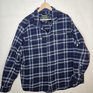 Woolrich Men's Navy Plaid Flannel Shacket With Pockets Thick Cotton Size XXL